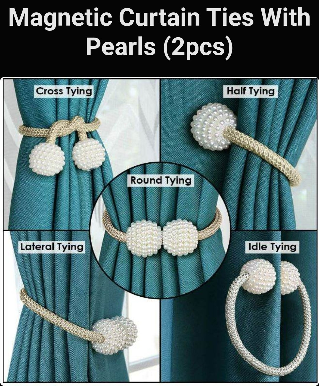 MAGNETIC CURTAINS TIES WITH PEARLS (2pcs)